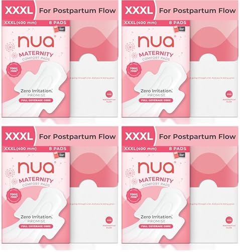 Image of Nua Ultra-Safe Maternity Pads 400 Mm Xxxl|Postpartum Bleeding & Clots|Edge-To-Edge Protection|Elevated Central Core|60% Larger Absorbent Core|Safe On Skin|Convenient & Hygienic Disposal,4 Count