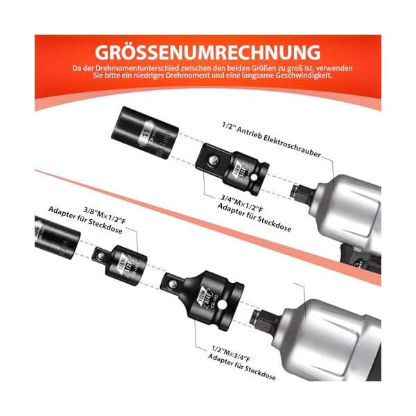 PGROUP 8tlg Schlagadapter-Reduziersatz, 1/4" 3/8" 1/2" 3/4"schlagschrauber adapter, Impact Socket Adapter, Stecknuss Adapet Steckschlüssel-Adapter, Chrom Molybdän Stahl, im Werkzeugkoffer – Bild 7