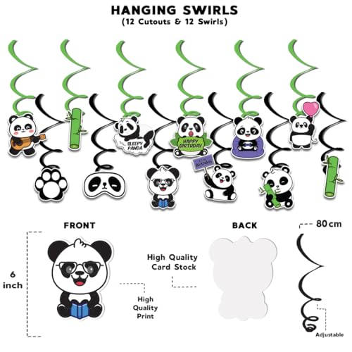 Image of Festiko Panda Theme Birthday Decoration Supplies Combo for Kids - 61 Pcs Cute Panda Party Decor Set with Banner, Swirl Hangings, Cake & Cupcake Toppers, Balloons for Home Birthday Celebration
