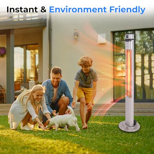 Image of SereneLife Infrared Patio Heater, 1500W Electric Standing with Remote Control, IP44 Approved, Odorless, Three Power Settings, Indoor /Outdoor for Restaurant, Backyard, Garage, Decks