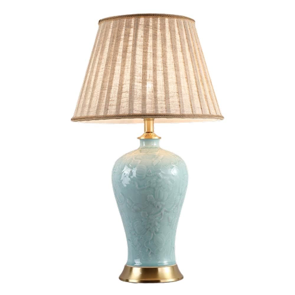 SANBDDLYY Blue Ceramic Gourd Table Lamp - American Country Style for Bedroom, Living Room, Office & College(1)