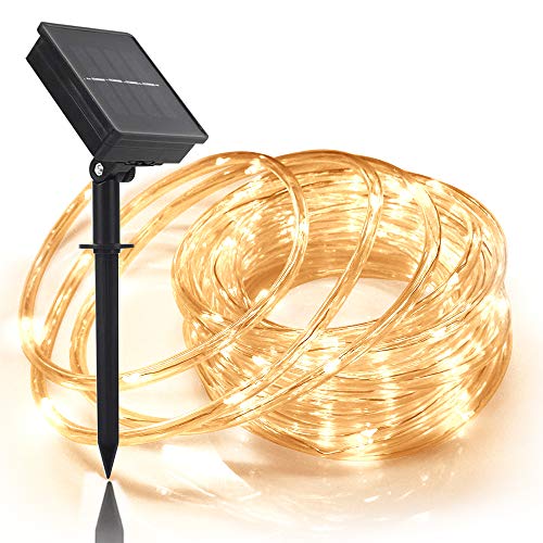 Solar Rope Light 33FT 100L Waterproof Outdoor String Tube Light for Party Garden Yard Home Decreation (Warm White 33FT 100L)