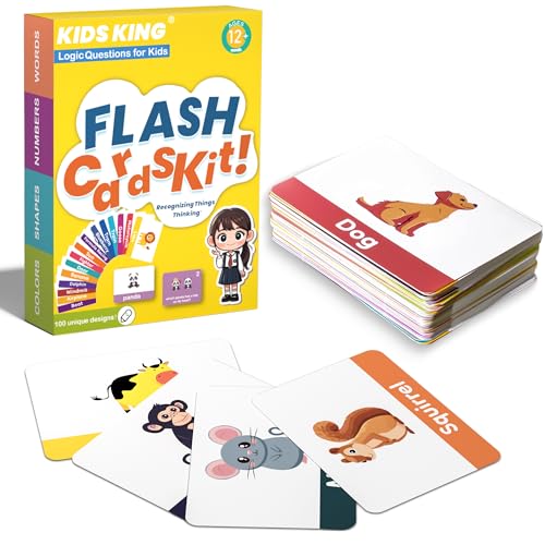 Image of Baby Learning Flash Cards for Toddlers 1-7, Learn to Think Logically | Words Number Color Shape | 100 Double-Sided Cards Design, Educational Toys for Preschool Kindergarten Pre-K 12 Month