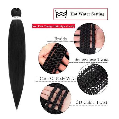 Difunee Pre-Stretched Braiding Hair - 16 Inch 8 Packs Medium Long Braiding Hair Yaki Texture Soft Crochet Braids, Natural Black Hot Water Setting Twist Synthetic Braiding Hair Extensions（16 Inch, 1B-8P) #TOP4