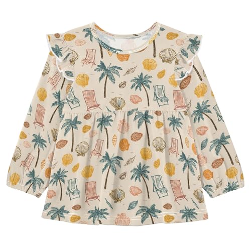 Palm Trees Beach Chairs Girls Shirts Cotton Long Sleeve Ruffle Toddler Tee Tops