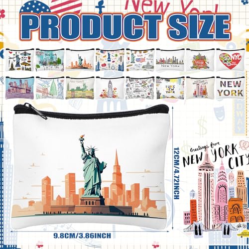 Image of Dansydaisy 32 Pcs New York Souvenirs New York Gifts USA Souvenirs Small Canvas Coin Purse Cute Change Purse Zipper Coin Pouch Mini Coin Bag Tiny Pouch for Women Traveler Birthday Gifts