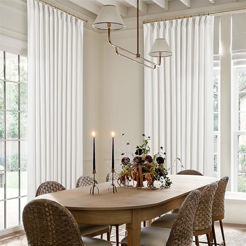 Image of TWODRAPES Beige White Pinch Pleat Semi Sheer Linen Curtain W70xL84 1 Panel
