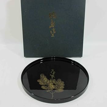 Amazon.co.jp: □輪島塗 前古孝人 木製本漆 『沈金松紋丸盆