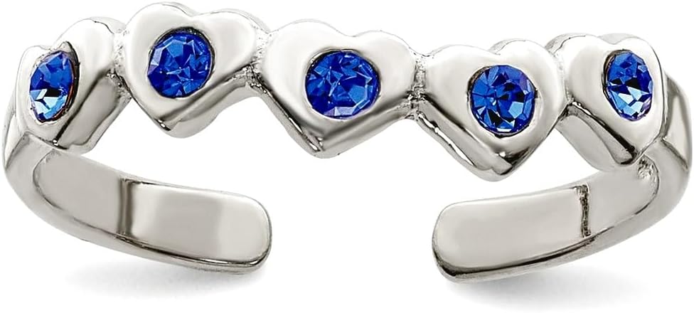 JewelryWeb 925 Sterling Silver Solid Blue Cubic Zirconia Love Heart toe ring 2mm Wide toe ring for Women