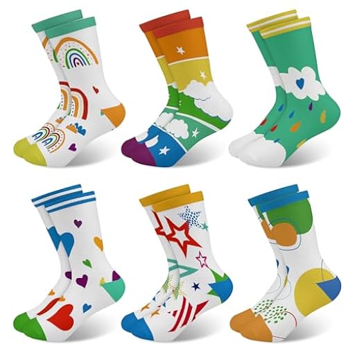 Queenshin 6 Pares Calcetines Niñas Infantiles Estampado de Colores con Estrellas Arco Iris Nubes Calcetines Crew Suaves Regalo 5-8 años Tamaño 28-32 | Ya disponible en tu tienda friki favorita! En mundofriki.es!
