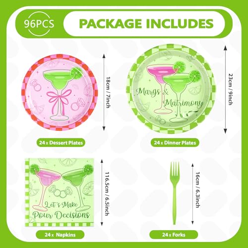 Image of Grencian 96 Pcs Margs and Matrimony Bachelorette Party Supplies, Serves 24 | Margarita Bachelorette Plates and Napkins Fiesta Cocktail Tableware Set for Martini Wedding Bridal Shower Party Decorations