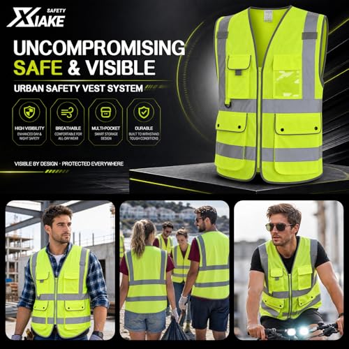 Image of XIAKE Reflective Safety Vest for Men & Women High Visibility Class 2 Vest with Pockets Meets ANSI Standards