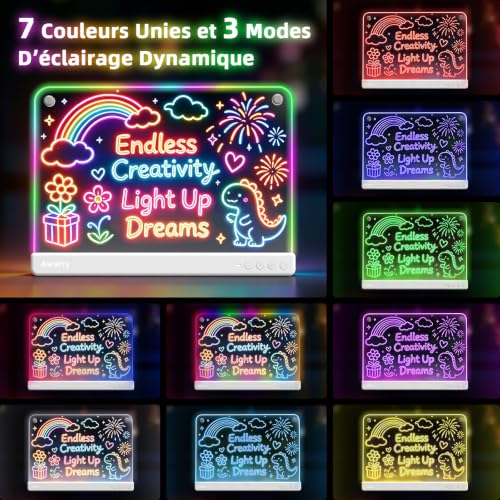 Awatty Tableau Lumineux LED Rechargeable, Tablette de Dessin Lumineuse 16 Pouces avec 7 Couleurs et 10 Effets de Lumière, Planche à Dessin Effaçable Mémo Cadeau pour Anniversaire/Noël Enfants 4-12 Ans – vue 4
