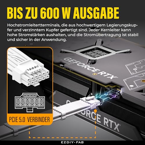 EZDIY-FAB Cable de extensión de 16 pines (12+4) 12VHPWR PCIe 5.0 con mangas de GPU macho a hembra, compatible con RTX 5080, 5070, 4090, 4080, 4070, 16AWG con peines/todo blanco - imagen 4