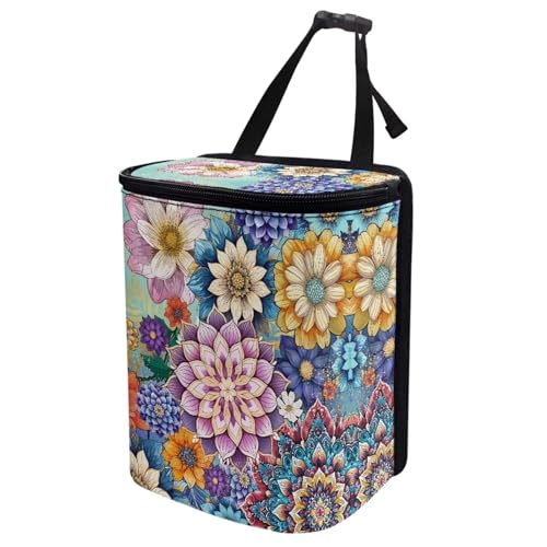 Image of DISNIMO Boho Floral Car Trash Can Easy-to-Install Car Accessory Interior, Leak-Proof Car Garbage Can Bin Organizer Storage Bag for The Back Seat of Any Cars, Sedans, SUVs & Trucks