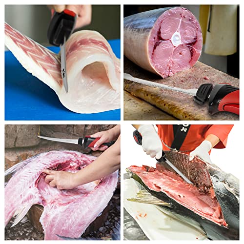 Vloxo Cordless Electric Fillet Knife, Rechargeable Fish Fillet Knife With 4 Ti-Nitride S.s. Coated Non-Stick Reciprocating Blades And Cooling Hole Non-Slip Grip Handle Electric Knife For Fishing #TOP1