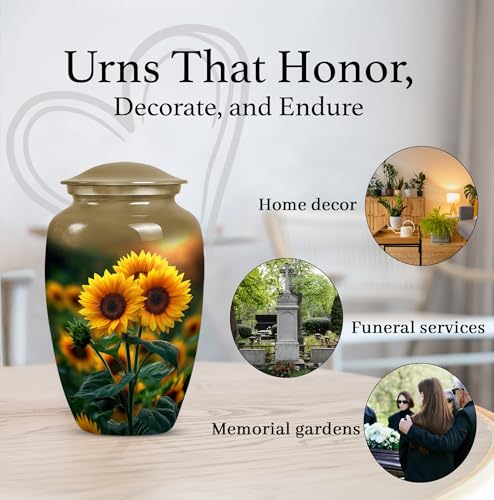 Image of Sunflower Urns for Human Ashes - Cremation Urns for Adult Ashes Men - Large Yellow Sunflower Urn for Human Adult Male and Female - Funeral Decorative Urn for Mother and Father 10inch