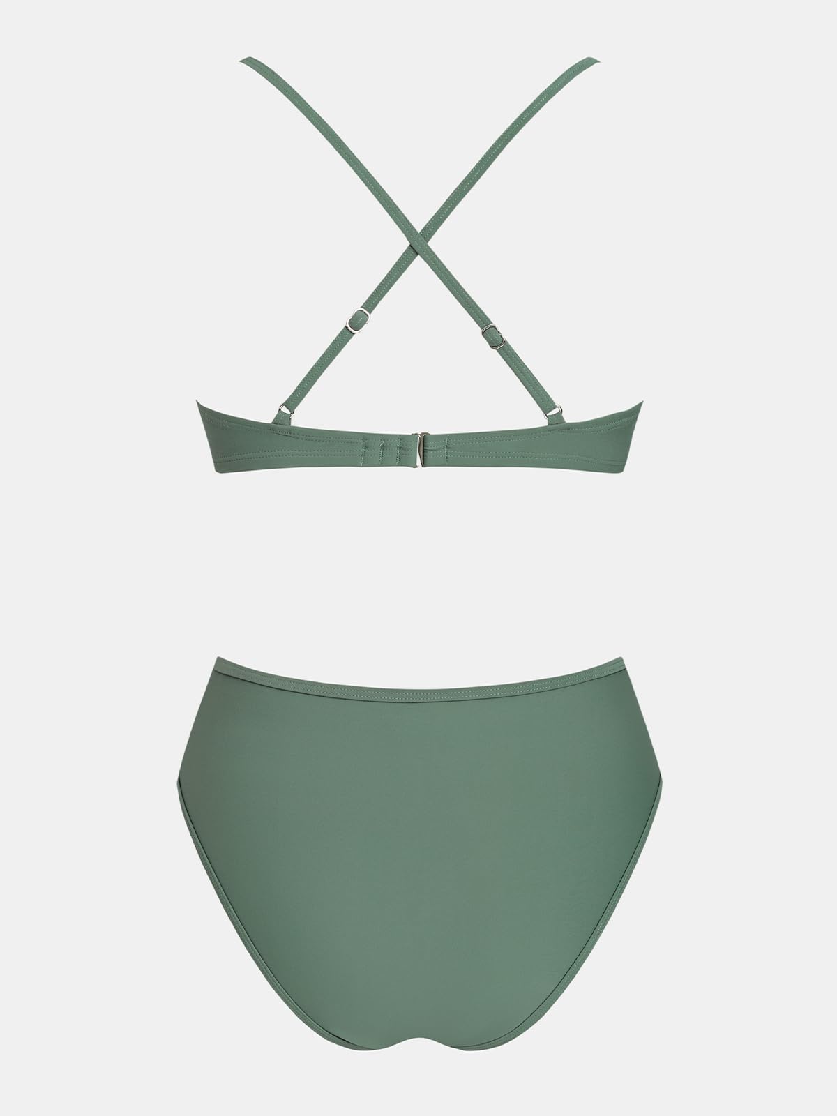 CUPSHE Conjunto de bikini para mujer, traje de baño de dos piezas, cintura alta, aros ajustables, tirantes cruzados, detalle de encaje