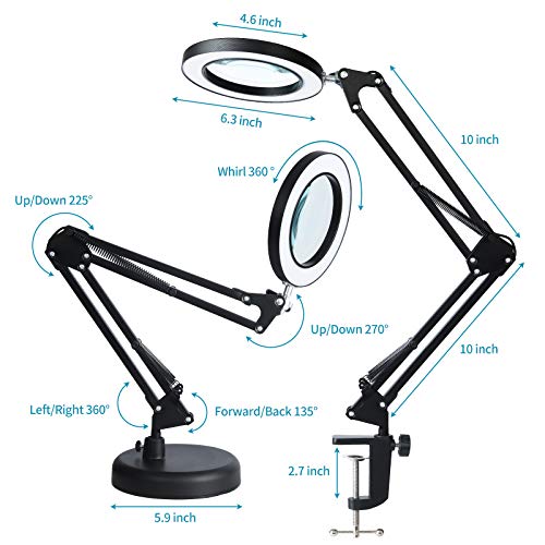2-In-1 Led Magnifier Desk Lamp With Clamp,Magnifying Glass With Light And Stand,3 Color Modes Stepless Dimming, For Home Office Close Work, Repair, Crafts, Reading,Sewing #TOP3