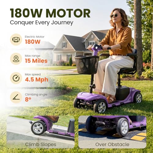 Image of Mobility Scooter for Adults, Senior, 4 Wheels Electric Powered Chargeable Device for Travel, Lightweight Mobility Scooter with LED Headlights and Basket, Charger Included