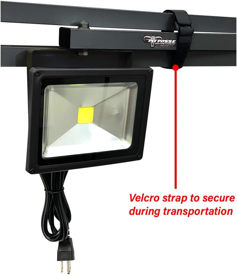 Pit Posse 490BK Swing Arm Flip Out LED Light Adjustable Extendable Arm-Made in USA-Aluminum Industrial Enclosed Cargo Race Trailer Shop Garage Warehouses Docks Race Boat Car Accessory Cabinet-Black