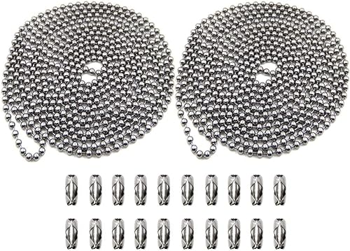 BetterJonny - Beaded Pull Chain Extension, BetterJonny 4.5mm Diameter Stainless Steel Roller Ball Chains 19.6 Feet Roller Blind Beaded Pull Chain Extension with 20 Matching Connector