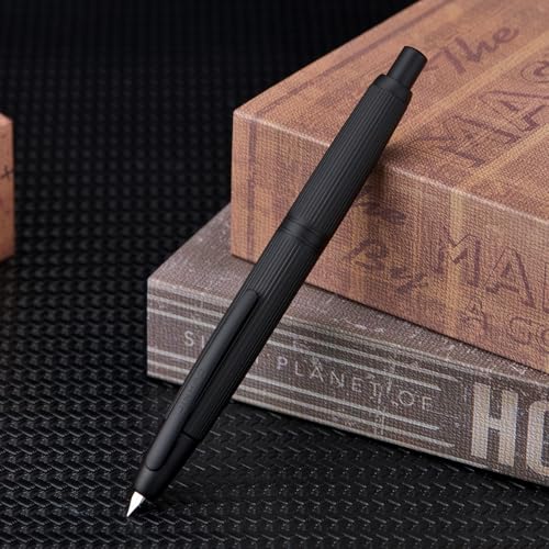 Image of Jinhao 10 Press Fountain Pen with Box, Matte Black Chrome Retractable Fine Nib with Converter Set (Black Clip)