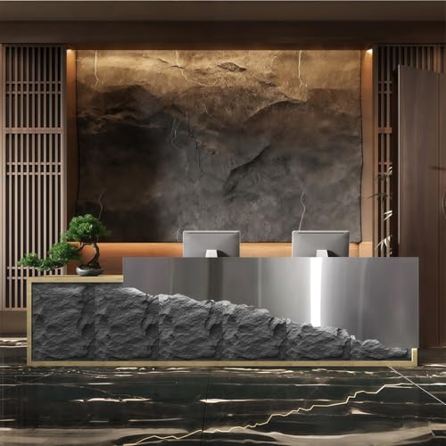 Edeyeu 120' Reception Counter - Modern Front Desk with Checkout Counter and Retail Counter Function Custom Logo Available | Stylish Commercial Front Unit for Office, Store, Lobby Style B