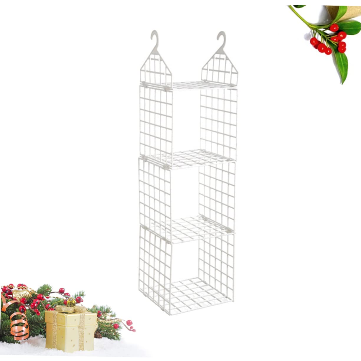 LABRIMP Organizer da Armadio Sospeso Pieghevole a Tre Grandi Strati in Pp | Bianco, Design Ventilato a Griglia Ampia Apertura, per Accessori e Cappelli
