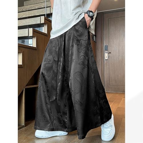HZCX FASHION Mens Womens Baggy Relax Wide Leg Palazzo Pant Dragon Satin Kung Fu Slacks Casual Trousers Lightweight Yoga Pants3