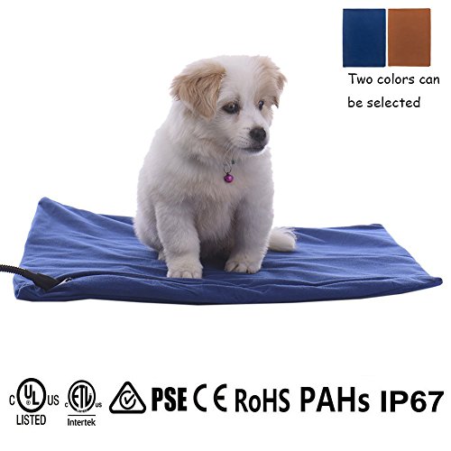 Qiu's Home Cojín de calefacción eléctrica para Mascotas,Almohadilla de Calentamiento para Perros y Gatos con 7 Niveles de Temperatura Ajustables(40 * 30cm) (Azul) (Azul)