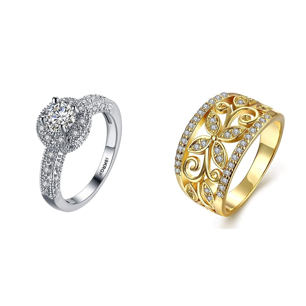 Crystals from Swarovski Silver Designer Ring for Women and Girls Rings for Women Crystal Studded Flower Band Golden Ring for Women and Girls.