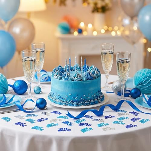 Image of Happy Birthday Confetti - Table Sprinkling Scatter Decoration, Blue & Silver Party Supplies