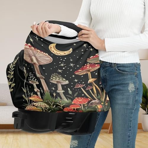 Image of Youngerbaby Mushroom Baby Car Seat Cover Nursing Breastfeeding Scarf Shawl Stretchy Infant Carseat Canopy for Stroller High Chair Shopping Cart Newborn Shower Gift