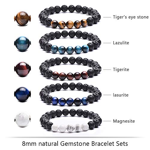 Tigerstar Natural Lava Rock Beads Bracelet,Stretch Elastic Bracelets,Adjustable Braided Rope Gemstone Bracelets For Men Women #TOP1
