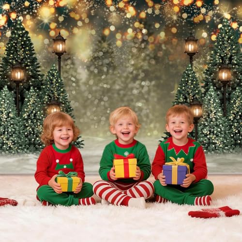 8x6ft Christmas Tree Backdrop Winter Snowflake Glitter Bokeh Christmas Photography Background Snowy Pine Tree Holiday Party Photo Booth Banner for Baby Shower Birthday Xmas Decorations - image 4