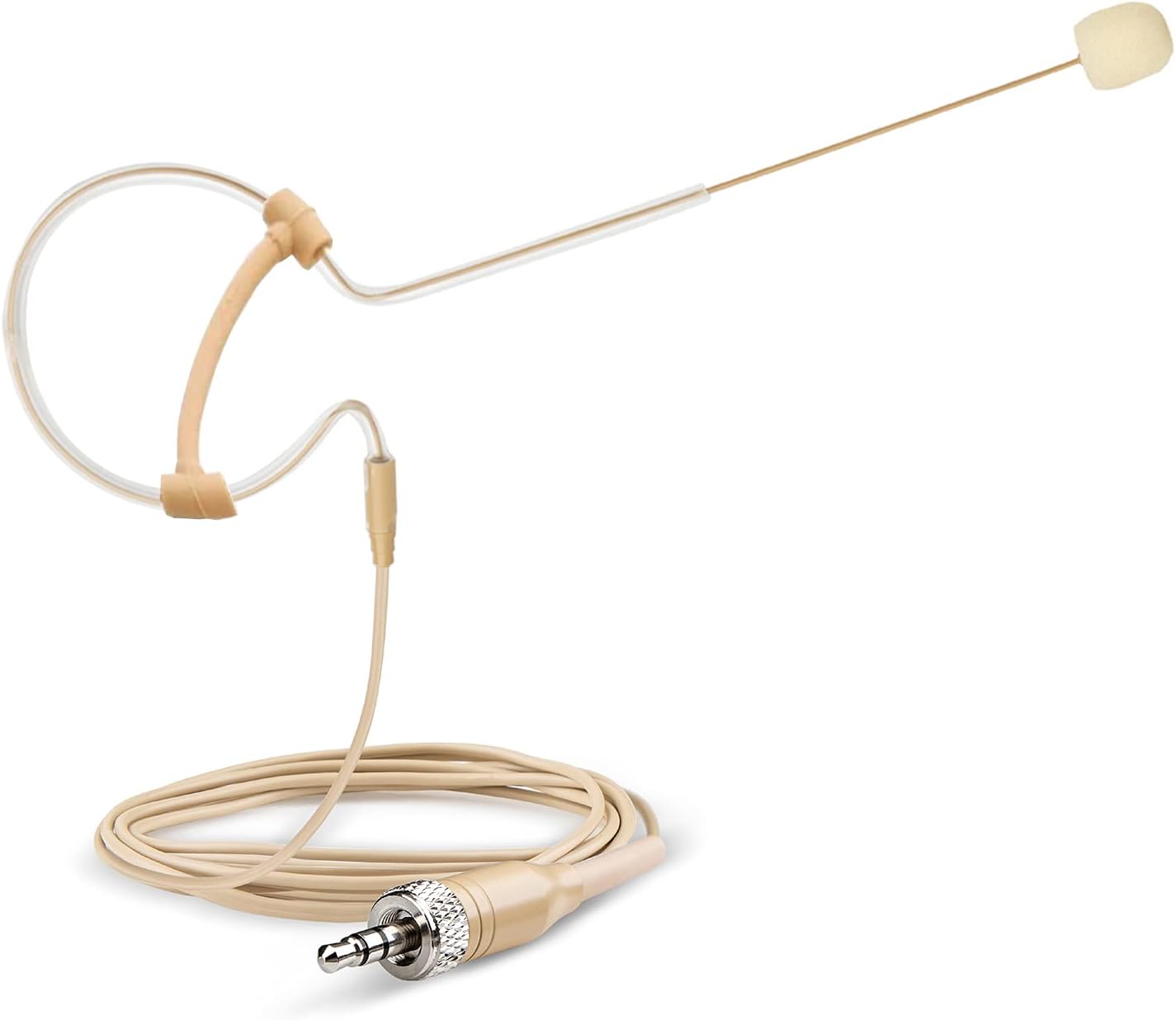 Headset Microphone Headworn Single Earset Over Ear Hanging Condenser Mic for Sennheiser Wireless System Bodypack Transmitter, Ideal for Singing, Churches, Stage Performance – Beige