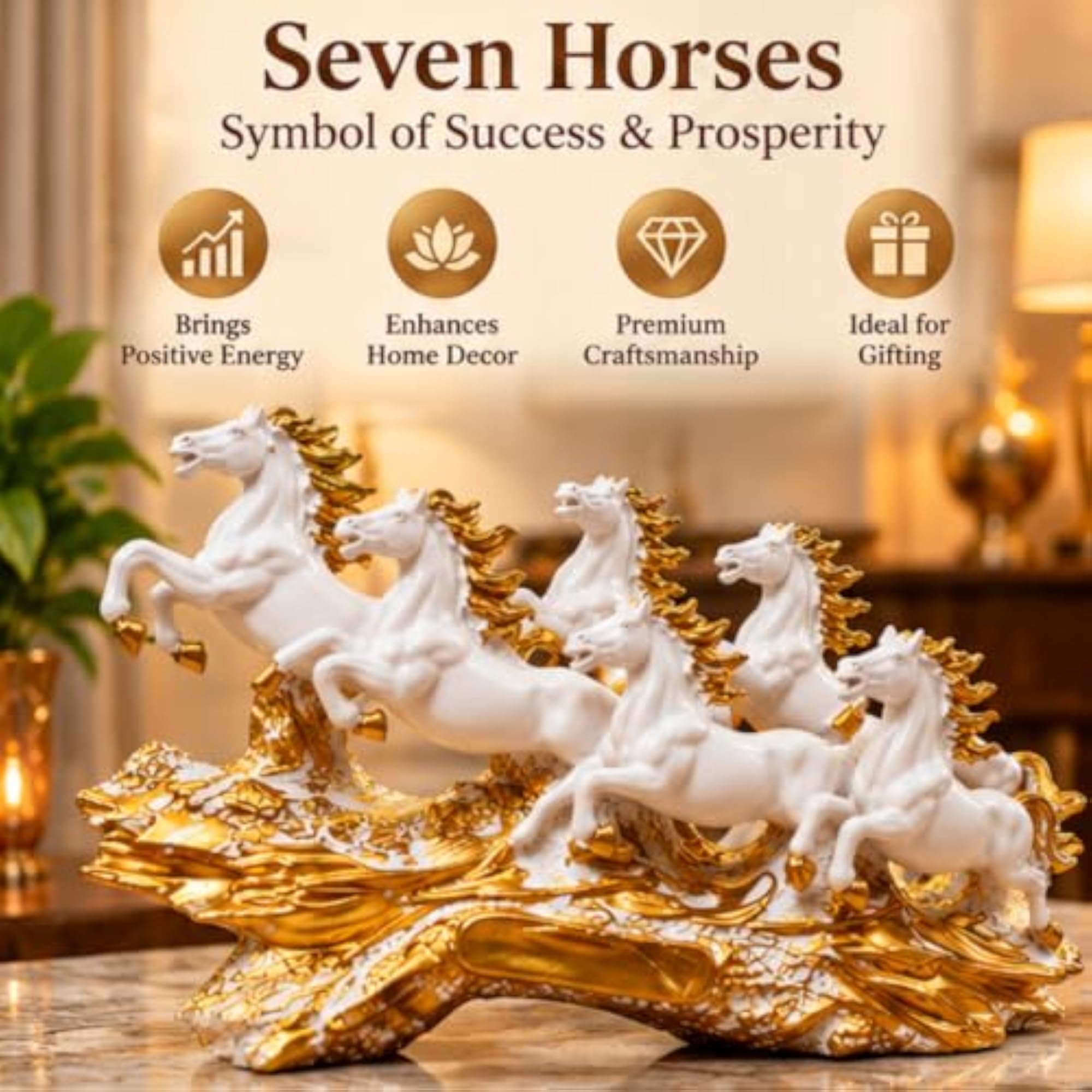 Running Horses White Resin Statue, 19 Inch Vastu Decor