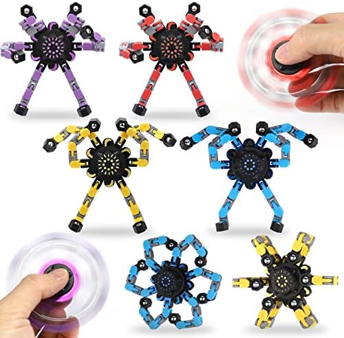 6PCS Transformer Chain Robot Fidget Spinner Toy, Novely Funny Hand Spinner Sensory Toys, DIY Deformation Mechanical Spinners Twister Fingertip Gyro for Kids Adults Stress Relief thumbnail