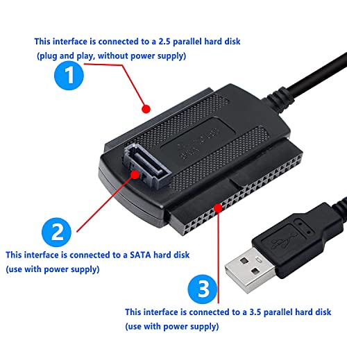 Image of ETZIN USB to SATA IDE Converter Cable Adapter USB 2.0 to 2.5 /3.5 /5.25in IDE and SATA Adapter Cable for Personal Computer, Laptop, DVD Player (1.8FT /Black) EPL-987HS
