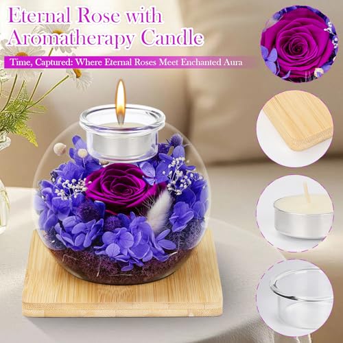Miniatura 3 de Mestectpet Rosa Eterna En Vidrio, Set De Rosa Preservada Y Velas Perfumadas, Cumpleaños Día De La Madre San Valentín Aniversario Navidad Para Mamá Novia Esposa Y Mujer Morado