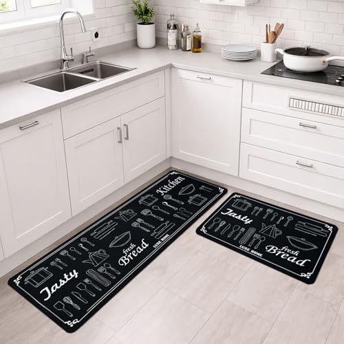 Image of Luxe Home Kitchen Mat Combo Jasty Fresh Bread Design Standing Desk Floor Mat Non Slip Kitchen Rugs, Comfort Runner Floor for Home Office, Sink & Laundry - Grey (116x36 & 58x36 cm PC-2)