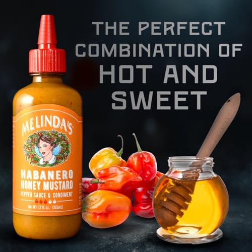 Image of Melinda's Habanero Honey Mustard - Habanero Hot Sauce with Fresh Peppers, Real Mustard - Gluten Free, Keto Hot Sauce - 12 oz, 1 Pack