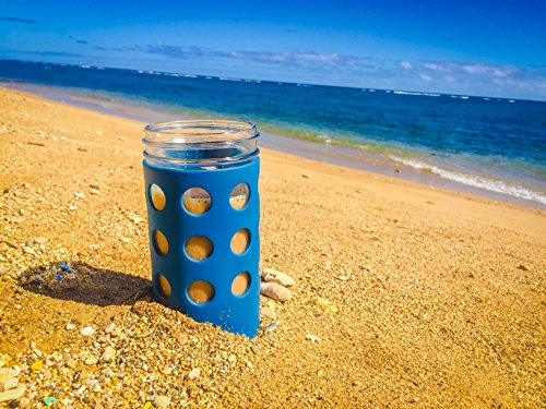 Silicone Mason Jar Protector Sleeve (2 Pack) | Fits Ball, Kerr 24oz (1.5 pint) Wide-Mouth Jars | Thickest Silicone Sleeve | Microwave & Dishwasher Safe | For Coffee, Tea and Smoothies (Blue)