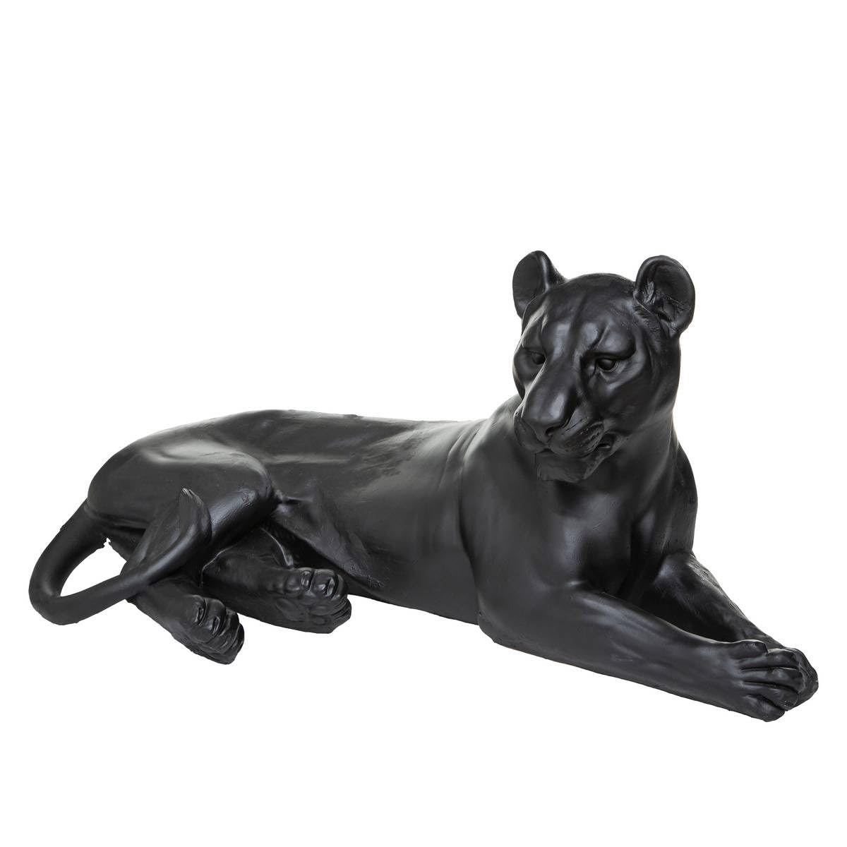 Statuette léopard couché en résine noire objet déco design Atmosphera