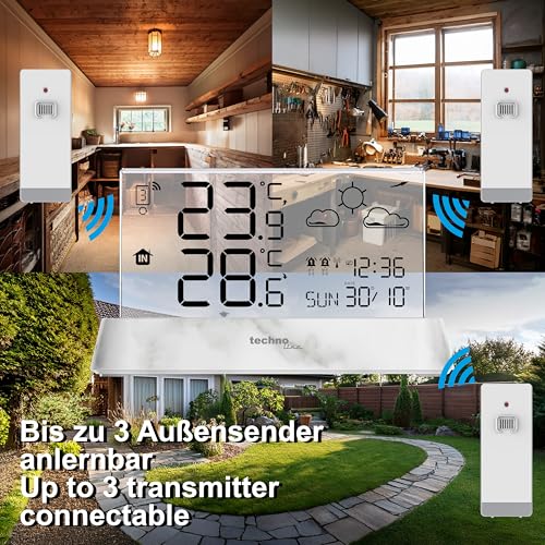 Technoline WS6782 – Die elegante Funk-Wetterstation mit transparentem Display, Innentemperatur und Außentemperatur, sowie und präziser Wettervorhersage Uhrzeit