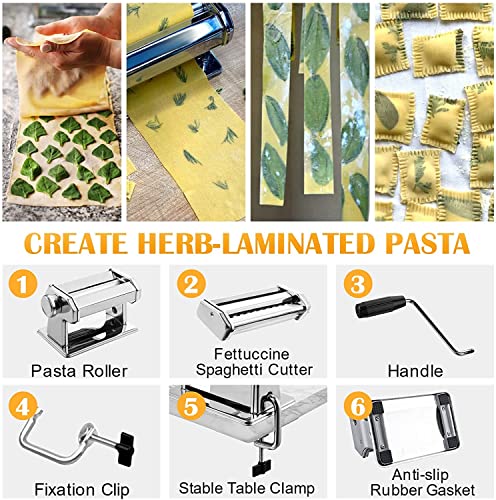 Sailnovo Handmatige pastamachine met 7 instelbare diktes, 2-in-1 pastamachine en klem voor verse spaghetti noedels en lasagne, pastamachine van roestvrij staal - Image 8
