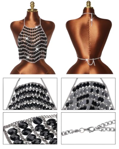 Image of AIBEARTY Women's Sexy Multi-Layer Metal Chain Crop Tops Hollow Out Halter Backless Tassel Camisoles for Rave Party Club