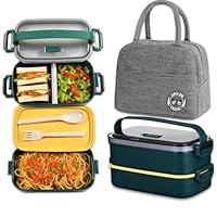 Haoh Lunch Box Kit, 1600ml Ermetico Porta Pranzo con Borsa Termica, Schiscetta Pranzo Microonde Contenitore Pranzo per Adulti Ufficio Picnic Scuola(Verde)