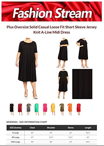 Plus Oversize Solid Casual Loose Fit Short Sleeve Jersey Knit A-Line Midi Dress Hot Pink 2Xl #TOP5
